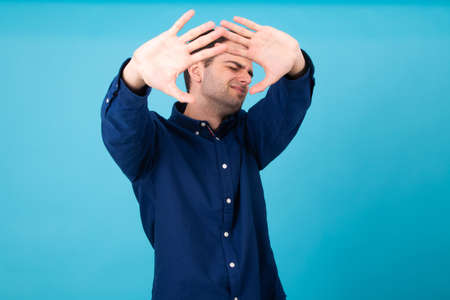 isolated young man with rejection expressionの写真素材