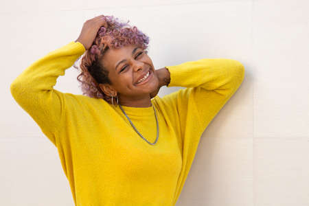 young afro american girl on the street outdoorsの写真素材