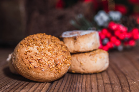 polvorones and christmas desserts on woodの写真素材