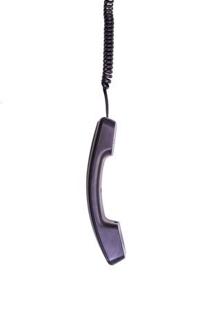telephone with landline cable isolated on white background hanging