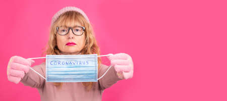 isolated woman with sanitary mask