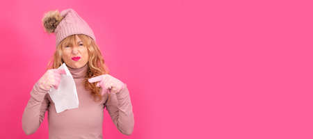 adult woman with tissue isolated on background