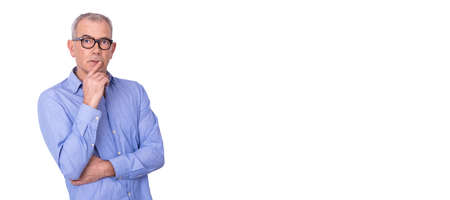 portrait of isolated adult man with gray hairの写真素材