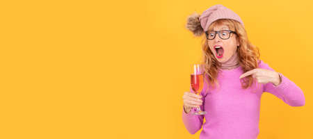 adult woman with cup isolated on backgroundの写真素材