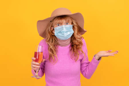 woman with mask and cup isolatedの写真素材
