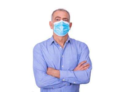 isolated adult man with sanitary maskの写真素材