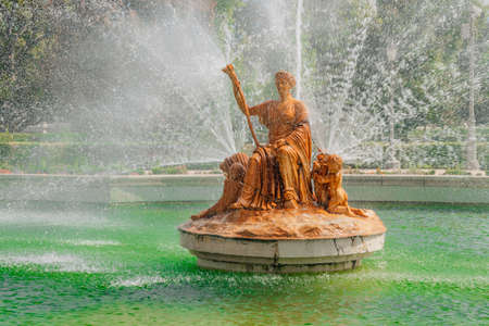 fountain in the garden of the island in aranjuez, madrid, spainの写真素材