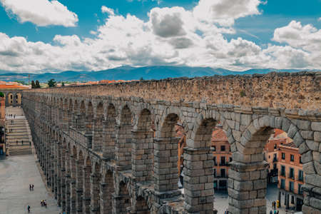 segovia cityscape with aqueduct in spain