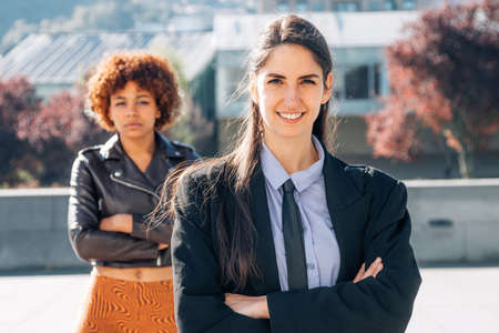 young business woman leading smilingの写真素材