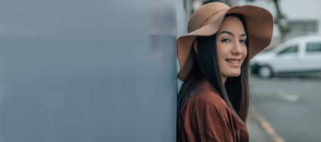 portrait of girl in autumn in the cityの写真素材