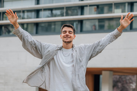 young man enjoying relaxed outdoors