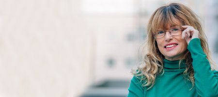 middle aged adult woman smiling with glasses