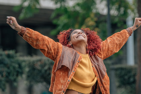 happy girl on the street excited with joy
