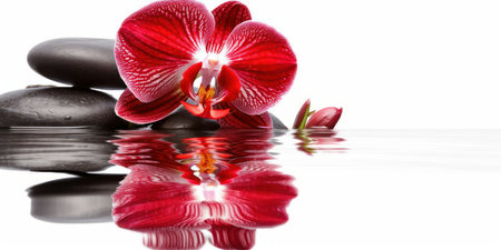 red orchids isolated on white background with water, generative aiの素材