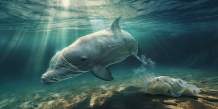 dolphin in the sea with plastic bag, generative aiの素材