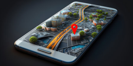 isolated mobile phone or smartphone with street map, generative aiの素材