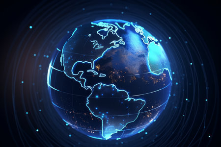 globe with communications satellite connections, generative aiの素材