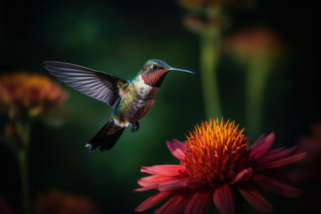 hummingbird bird flying in front of the flower, generative aiの素材