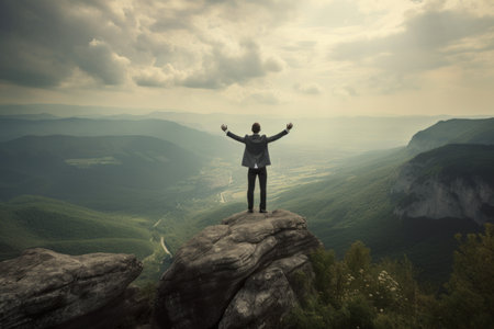 businessman on top of the mountain, generative aiの素材