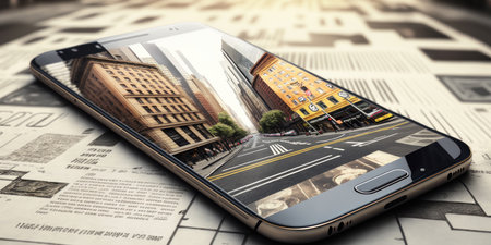 street map on the screen of the phone or smartphone, generative aiの素材