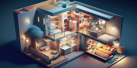 3d render of a modern house in the attic. Interior design conceptの素材