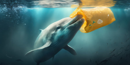 dolphin in polluted sea, generative aiの素材