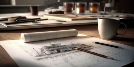 architecture studio work table, generative iaの素材