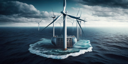 wind turbines aerogenerators in the ocean, generative aiの素材