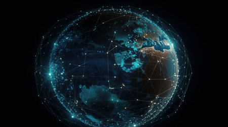 earth globe with concept of digital connections and connectivity, generative aiの素材