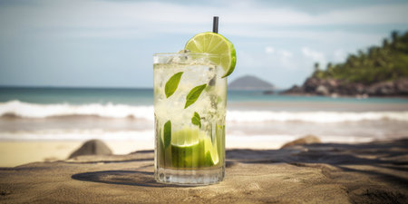 summer tropical cocktails and drinks with beach background, generative aiの素材