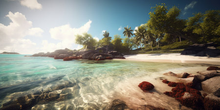 tropical wild beach landscape, generative aiの素材