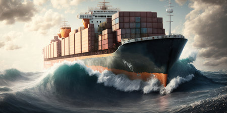 ship loaded with containers in the ocean, generative aiの素材