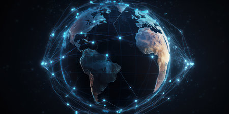 earth globe with concept of digital connections and connectivity, generative aiの素材