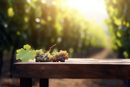 wooden background with grapes in the vineyard, generative aiの素材