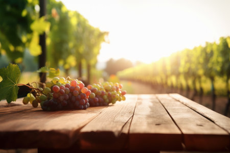 wooden background with grapes in the vineyard, generative aiの素材