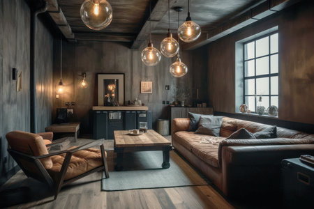 interior decorated in industrial style, generative aiの素材