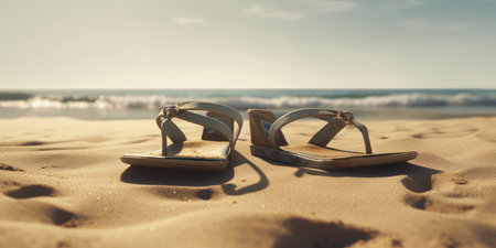 sandals on the beach in summer, generative aiの素材