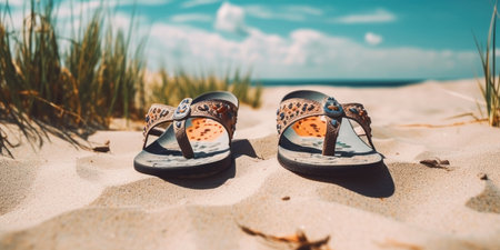 sandals on the beach in summer, generative aiの素材