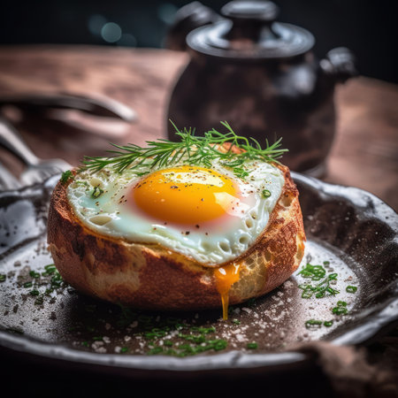 fried egg fine dining presentation, generative aiの素材