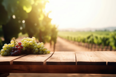 wooden background with grapes in the vineyard, generative aiの素材