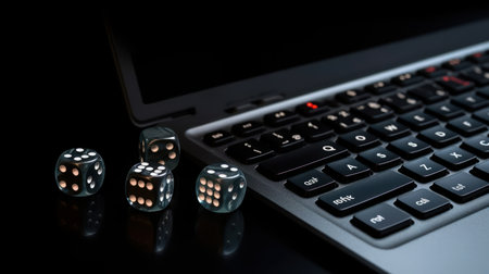 dice next to the computer, online gambling, generative aiの素材