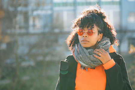 girl on the street with sunglassesの写真素材
