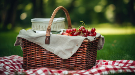 picnic basket in the field, generative aiの素材