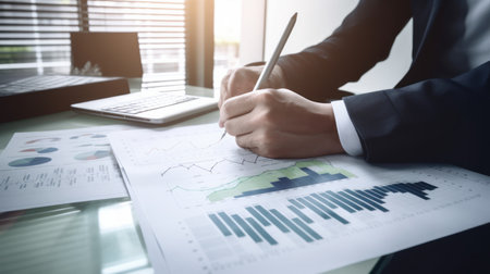 businessman at desk with charts and documents, generative aiの素材