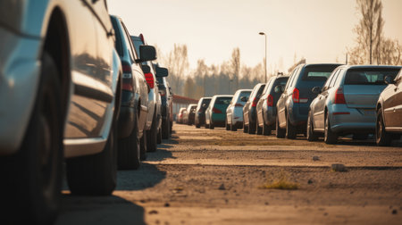 caravan traffic of cars stuck on the road, generative aiの素材