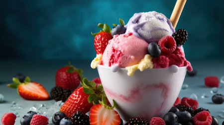 ice cream cup with fruits, generative aiの素材