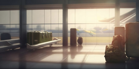 suitcases or luggage in the airport terminal, generative aiの素材
