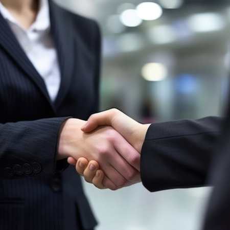 close-up of clasped hands greeting or contractingの素材