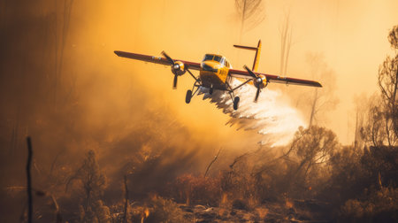 fire fighting plane putting out the fireの素材