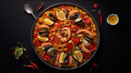 top view paella isolated on backgroundの素材